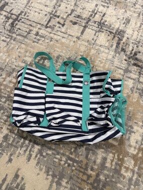thirty-one Navy and Teal Striped Canvas Tote